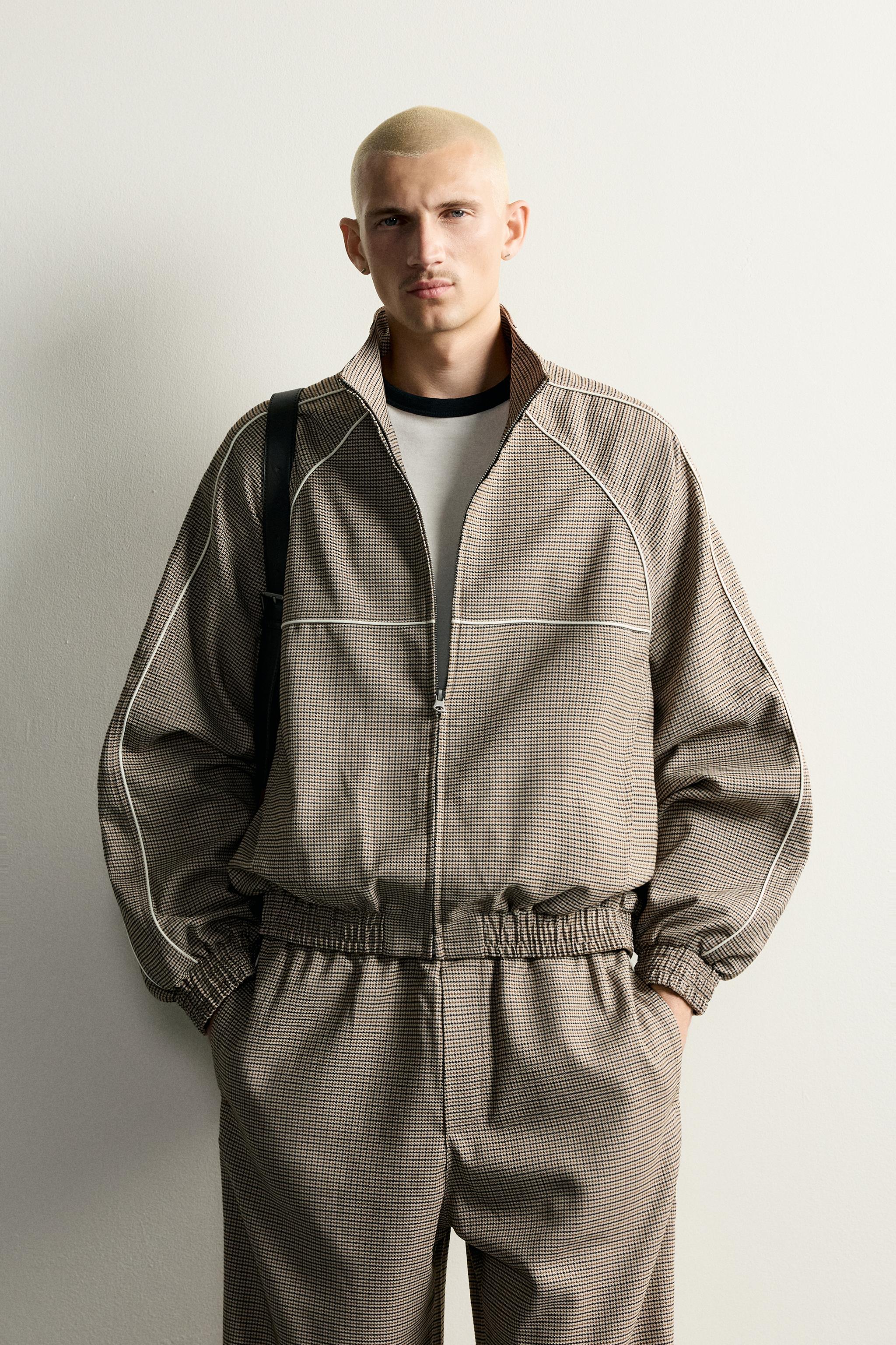 RELAXED-FIT CONTRAST HOUNDSTOOTH JACKET